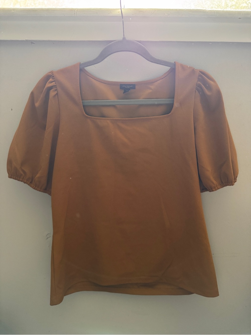 Ann Taylor Square Neck Puff Sleeve Top - Mustard Yellow